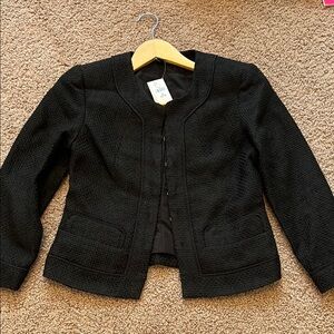 NWT Banana Republic Black Textured Jacket Collarless Blazer Womens 0 Petite